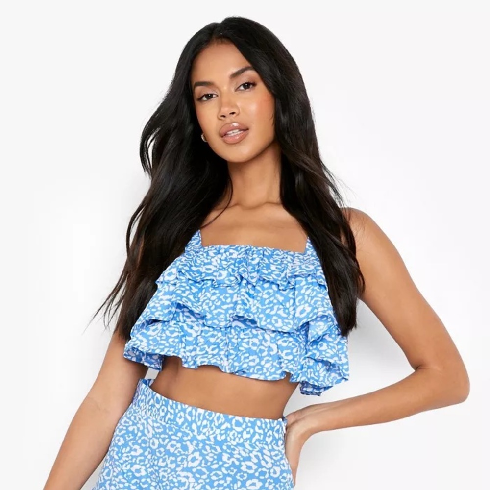 Leopard Print Ruffle Crop Top
